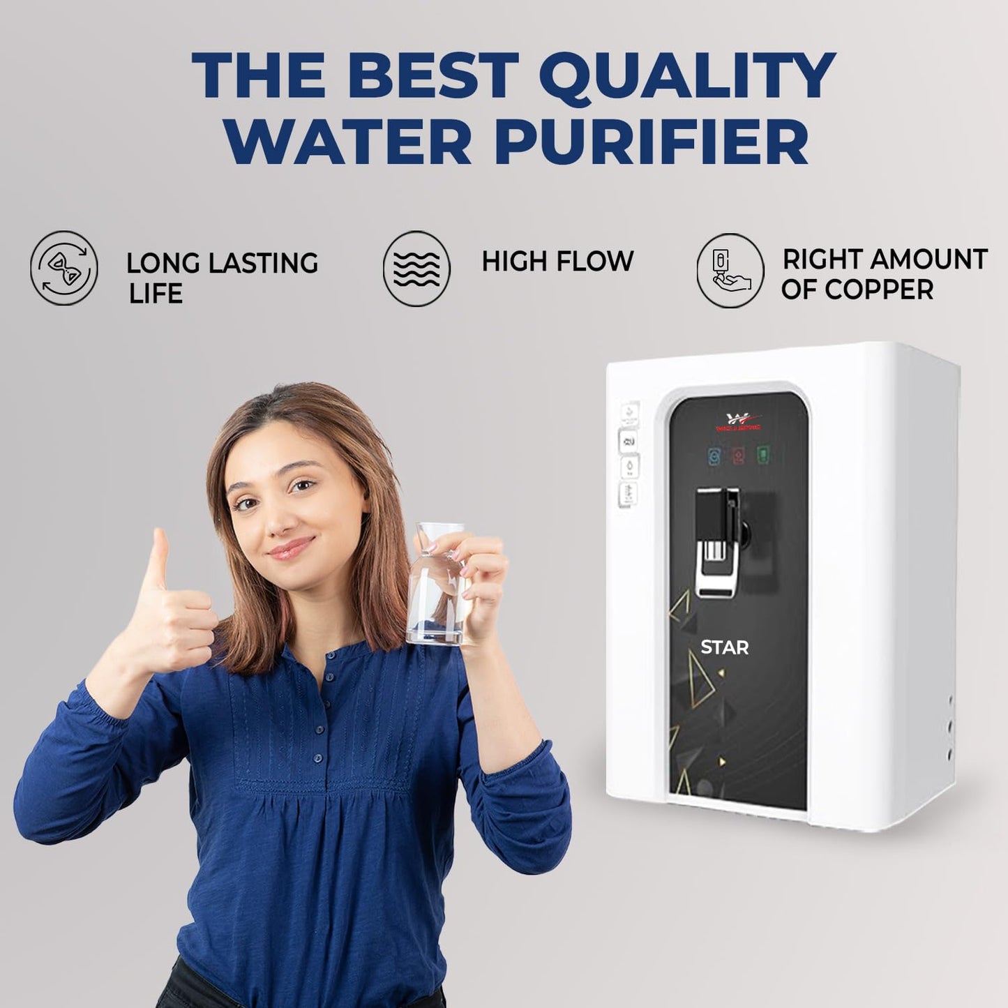 Wellberg Star RO+UV+UF,+ Copper + Alkaline 12L water purifier Fully Automatic Function and Best For Home and Office