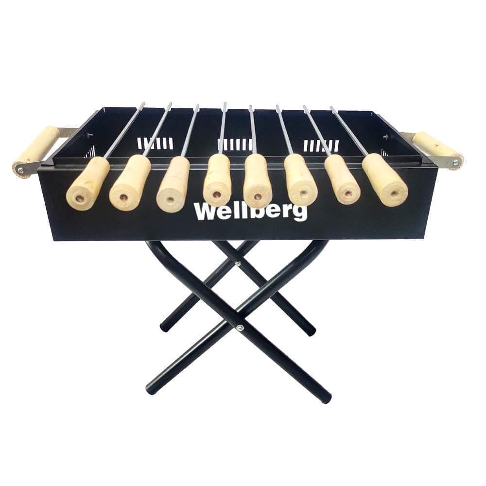 Wellberg foldeble Barbeque Grill for Home and Garden with 8 skewers 1 Grill 1 Tong - WELLBERG