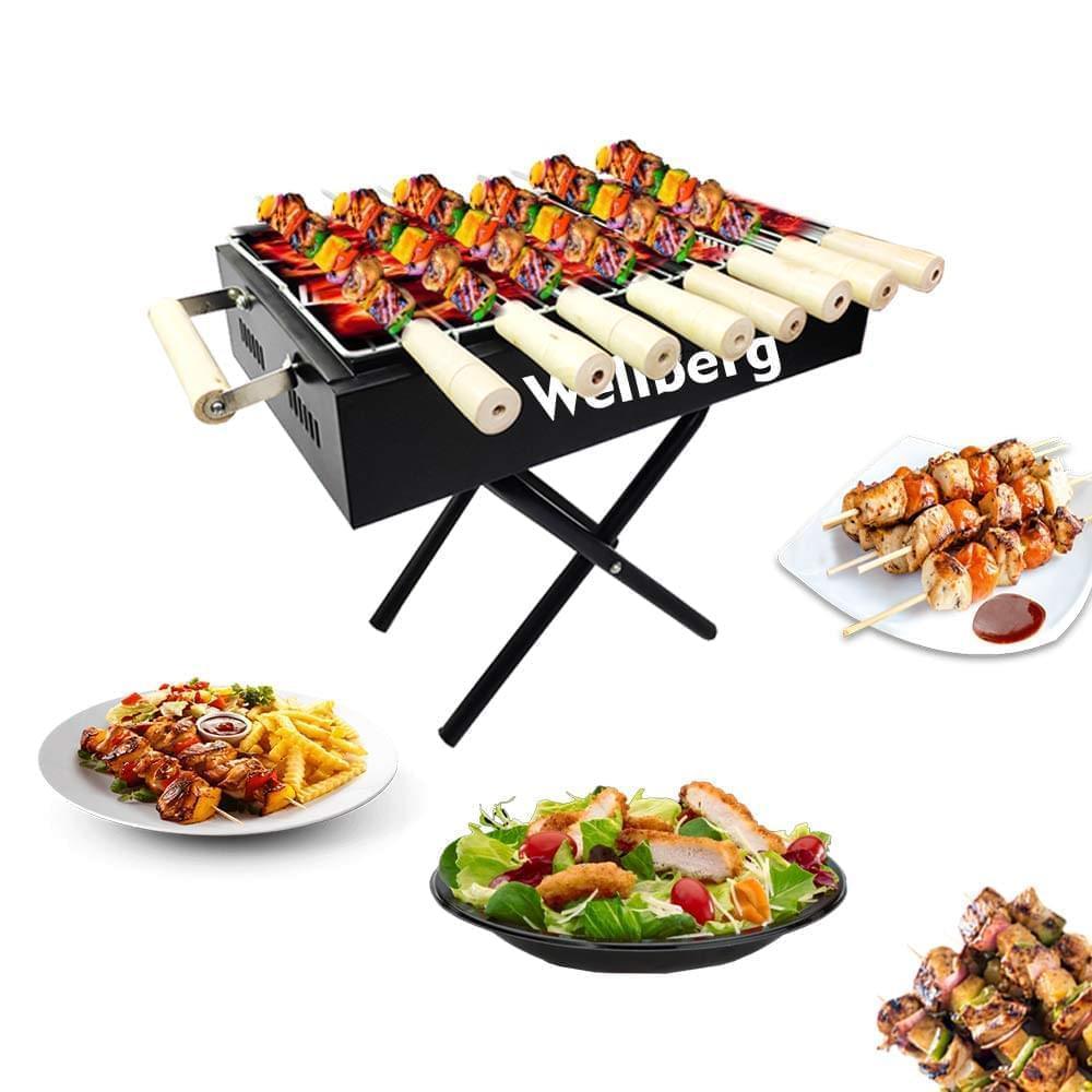 Wellberg foldeble Barbeque Grill for Home and Garden with 8 skewers 1 Grill 1 Tong - WELLBERG