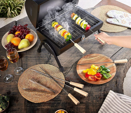 Wellberg Stainless Steel Barbeque Skewers, 15 inch - Set of 6 - WELLBERG