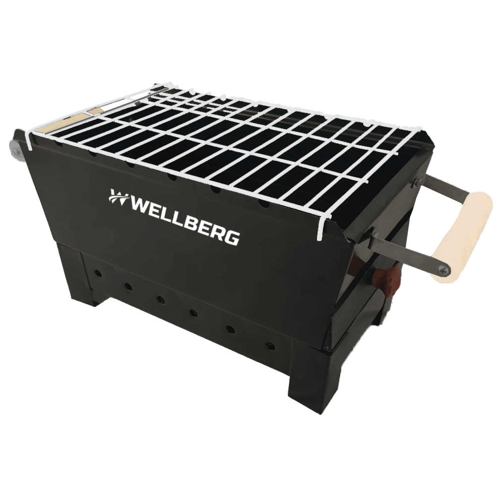 Wellberg Charcoal Grill Barbecue with 6 skewers, 1 Grill and 1 Tong - WELLBERG