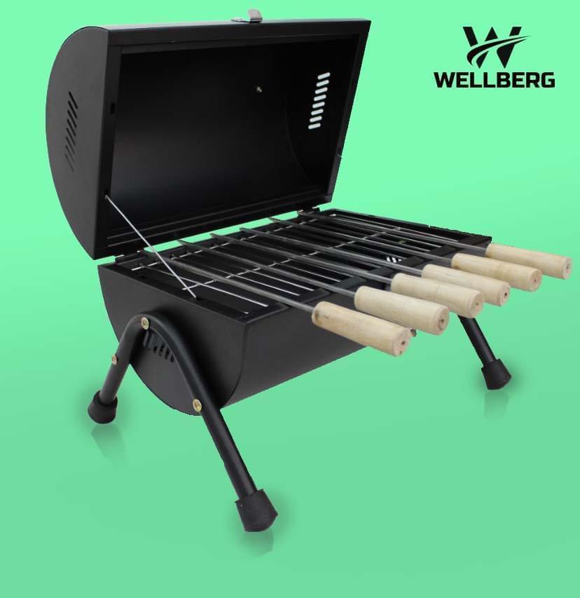 Wellberg Charcoal Barbeque Grill set with 6 Skewers | Peel Proof paint - WELLBERG