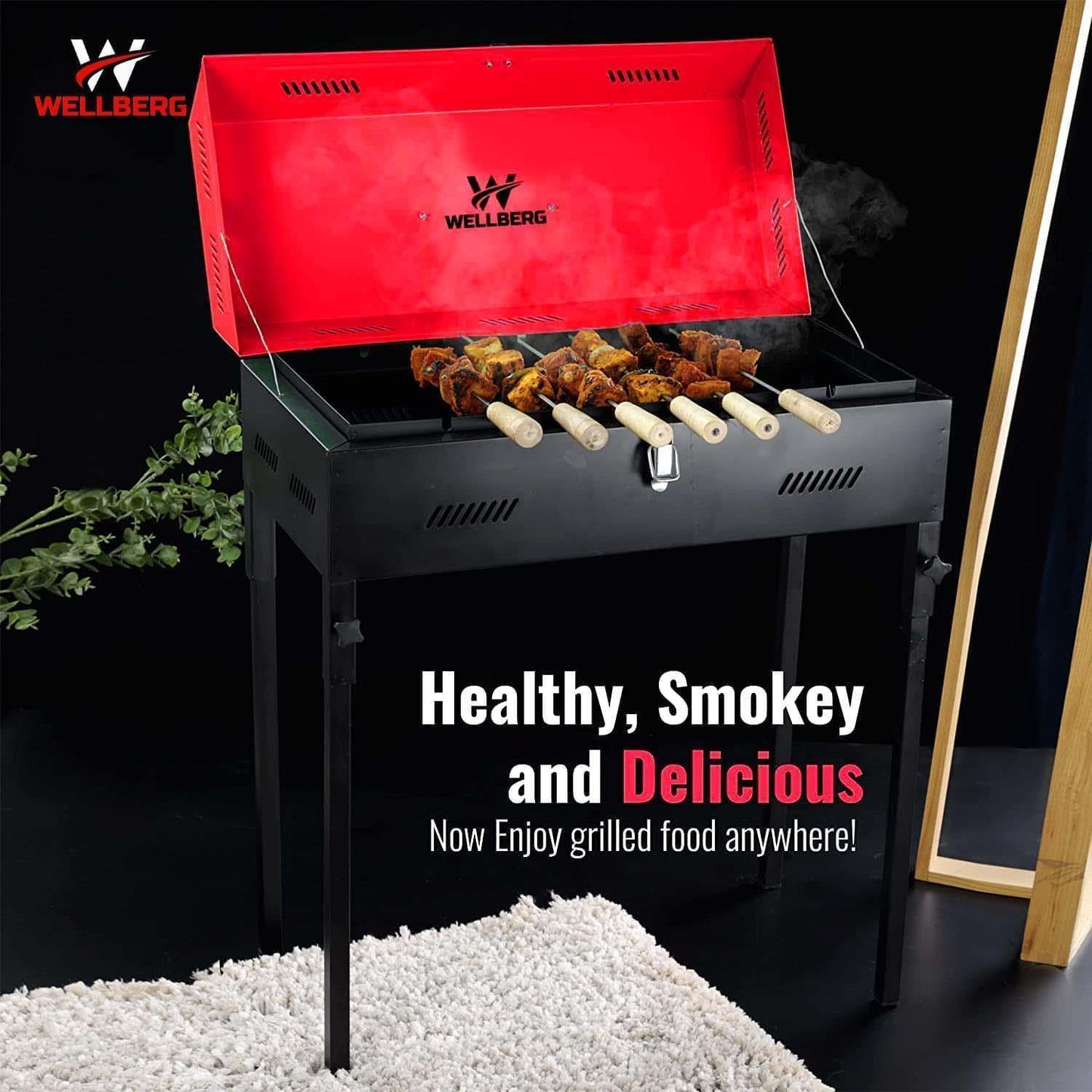 Wellberg Premium Xl Charcoal Barbeque Grill With Lid - WELLBERG