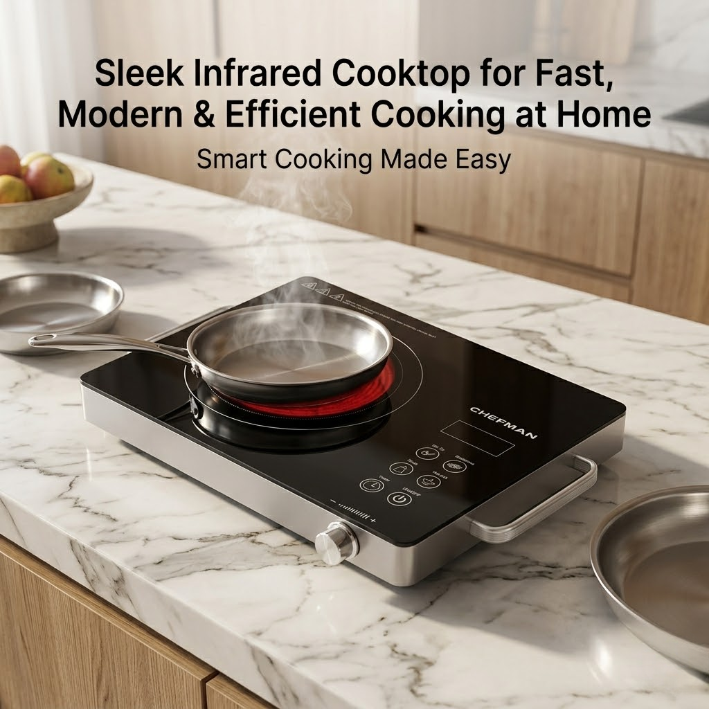 Chefman 2200W Infrared Cooktop | Touch Control, LED Display, All Utensils Compatible | Fast Heating Electric Cooktop with Timer & Temperature Control | Portable for Home Kitchen