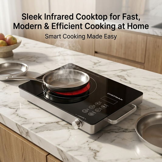 Chefman 2200W Infrared Cooktop | Touch Control, LED Display, All Utensils Compatible | Fast Heating Electric Cooktop with Timer & Temperature Control | Portable for Home Kitchen
