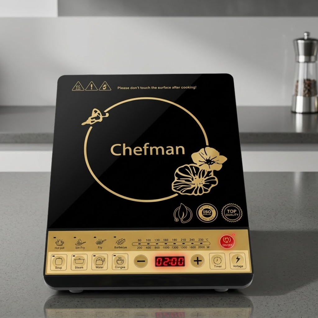 Chefman 2000W Induction Cooktop with Push Button Control & LED Display | Multiple Cooking Modes, Timer & Temperature Control | Fast Heating Portable Electric Cooktop for Home Kitchen