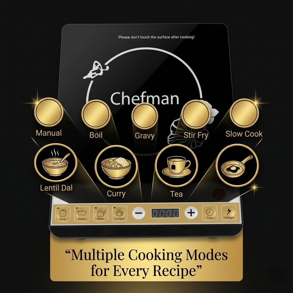 Chefman 2000W Induction Cooktop with Push Button Control & LED Display | Multiple Cooking Modes, Timer & Temperature Control | Fast Heating Portable Electric Cooktop for Home Kitchen