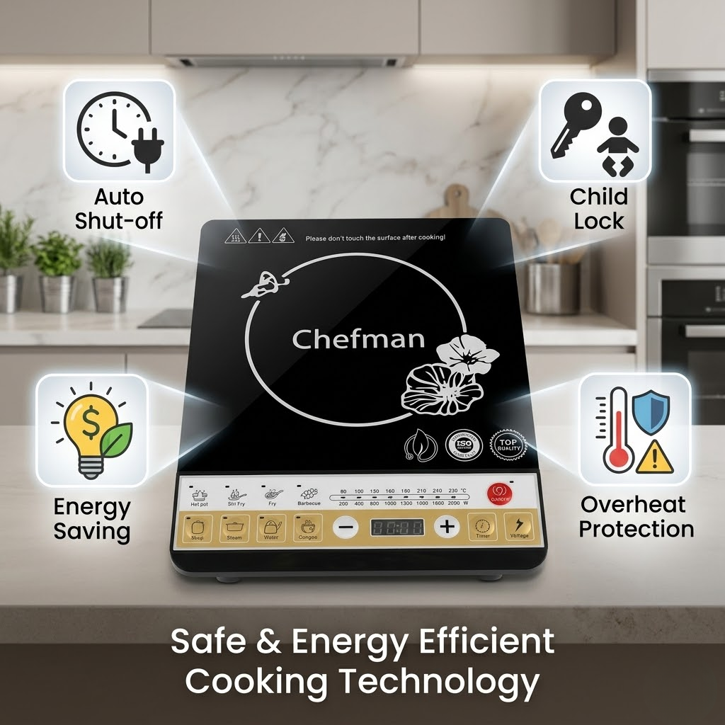 Chefman 2000W Induction Cooktop with Push Button Control & LED Display | Multiple Cooking Modes, Timer & Temperature Control | Fast Heating Portable Electric Cooktop for Home Kitchen