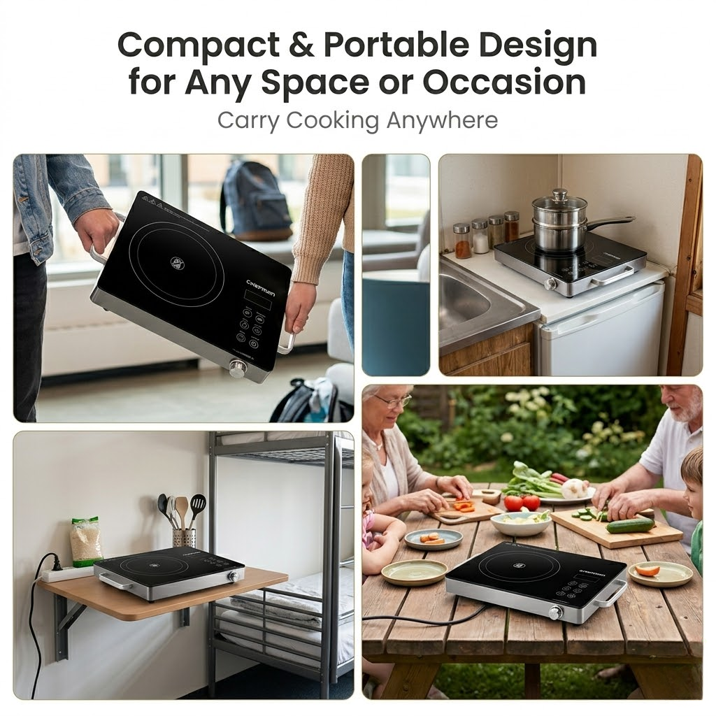 Chefman 2200W Infrared Cooktop | Touch Control, LED Display, All Utensils Compatible | Fast Heating Electric Cooktop with Timer & Temperature Control | Portable for Home Kitchen