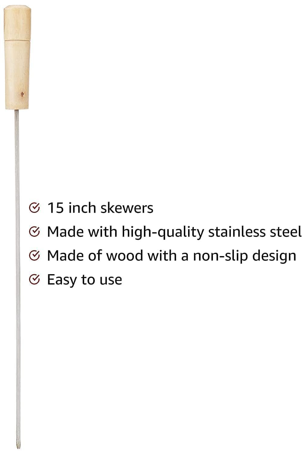 Wellberg Stainless Steel Barbeque Skewers, 15 inch - Set of 6 - WELLBERG
