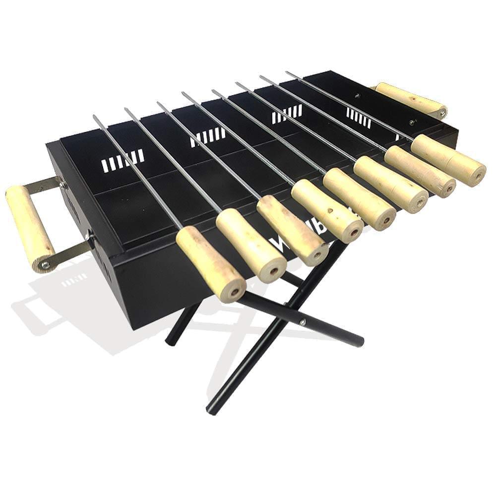 Wellberg foldeble Barbeque Grill for Home and Garden with 8 skewers 1 Grill 1 Tong - WELLBERG