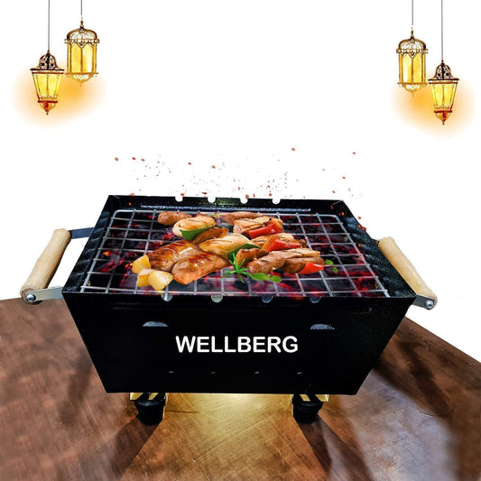 Wellberg Charcoal Grill Barbecue, Rubber Leg with 4 Skewers - WELLBERG