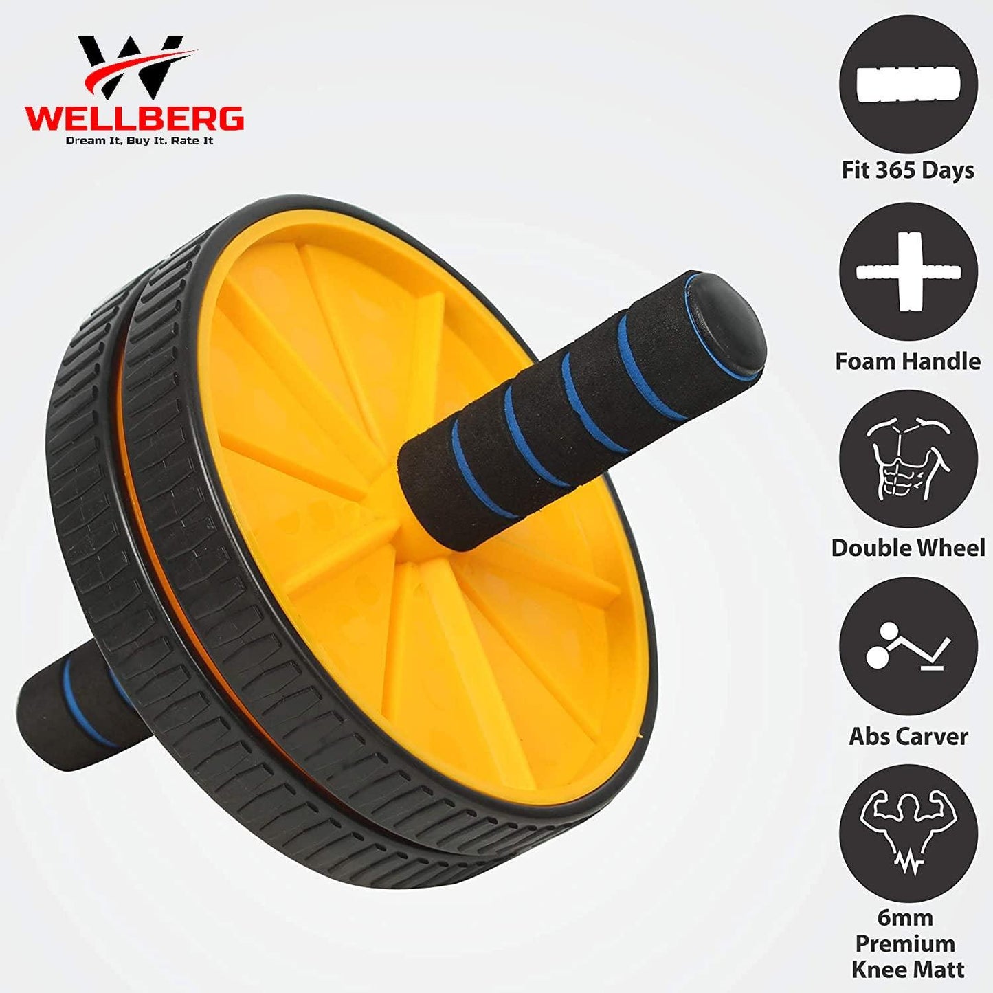 Wellberg Abs Roller Exercise Equipment, Wheel With Knee Mat for Home Gym, Machine Workout, Fitness, Exercise, Muscle Growth & Physical Therapy for Men & Women - WELLBERG
