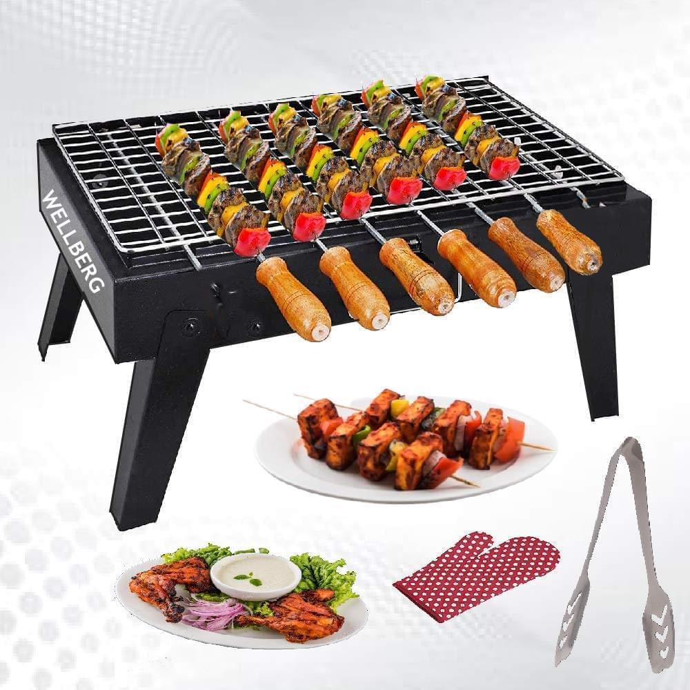 Wellberg tabletop charcoal barbeque grill set with 4 skewers - WELLBERG