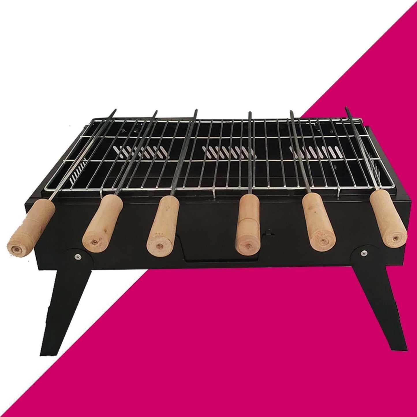 Wellberg tabletop charcoal barbeque grill set with 4 skewers - WELLBERG