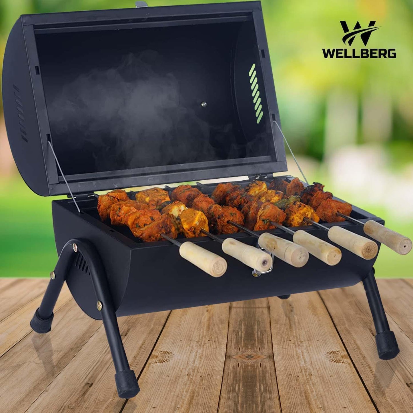 Wellberg Charcoal Barbeque Grill set with 6 Skewers | Peel Proof paint - WELLBERG