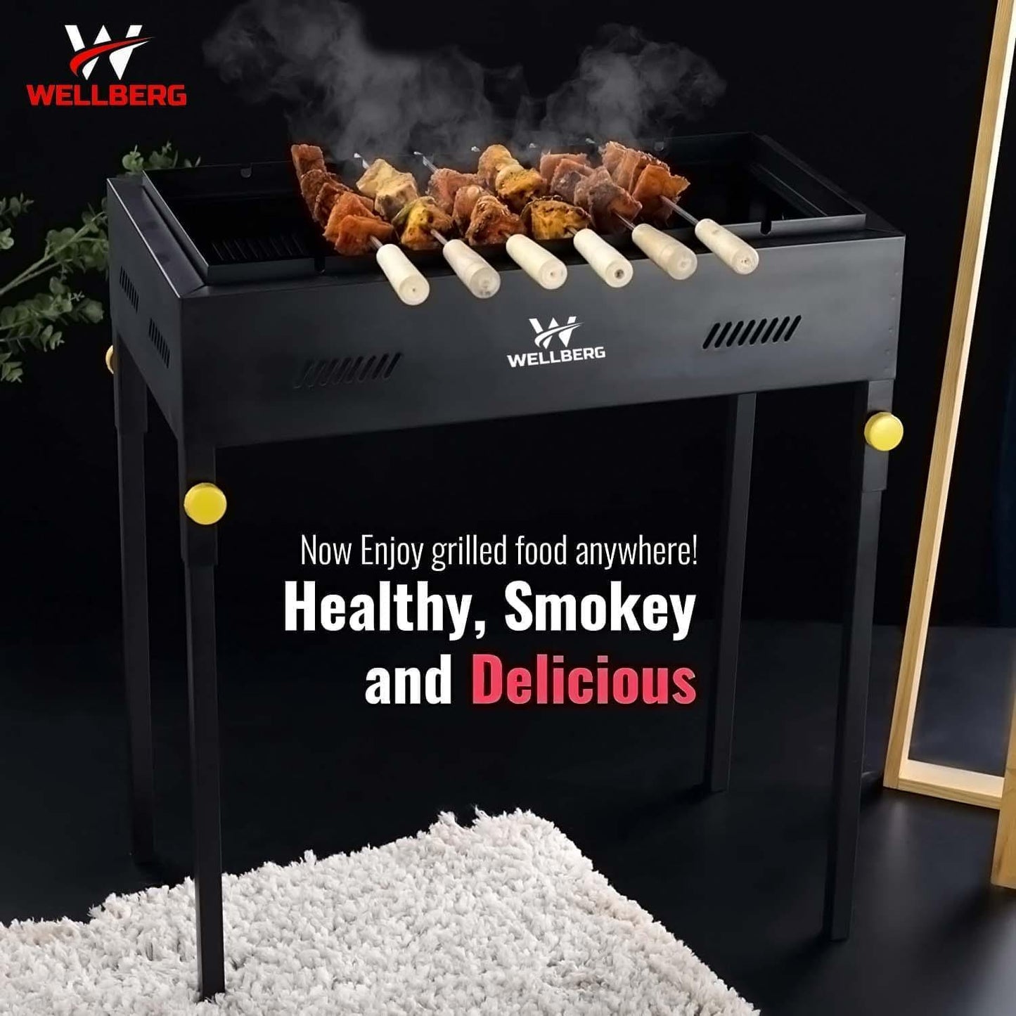 Wellberg Premium XL Charcoal Barbeque Grill With 8 Skewers - WELLBERG