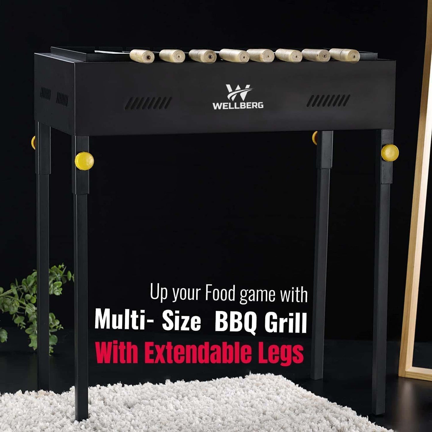 Wellberg Premium XL Charcoal Barbeque Grill With 8 Skewers - WELLBERG