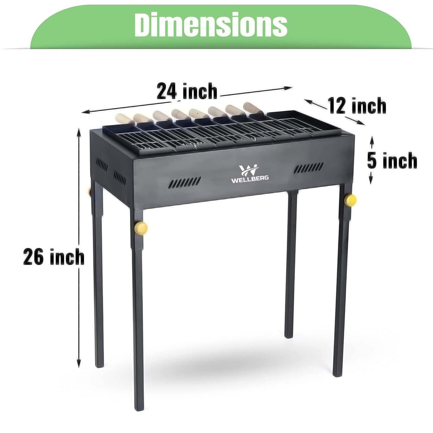 Wellberg Premium XL Charcoal Barbeque Grill With 8 Skewers - WELLBERG