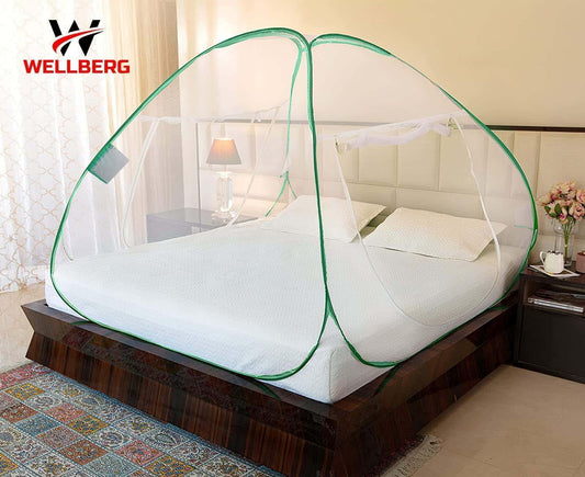 Wellberg Mosquito Net, Double Bed (Queen Size, 24-30 GSM, Foldable, Highly Durable) - Green - WELLBERG