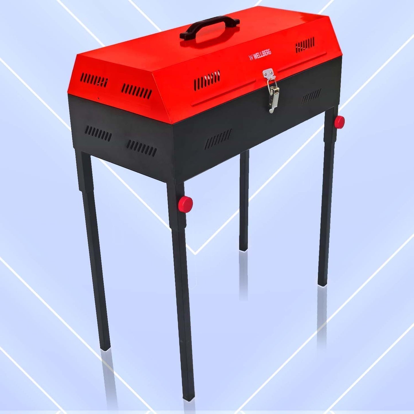 Wellberg Premium Xl Charcoal Barbeque Grill With Lid ( Red ) - WELLBERG